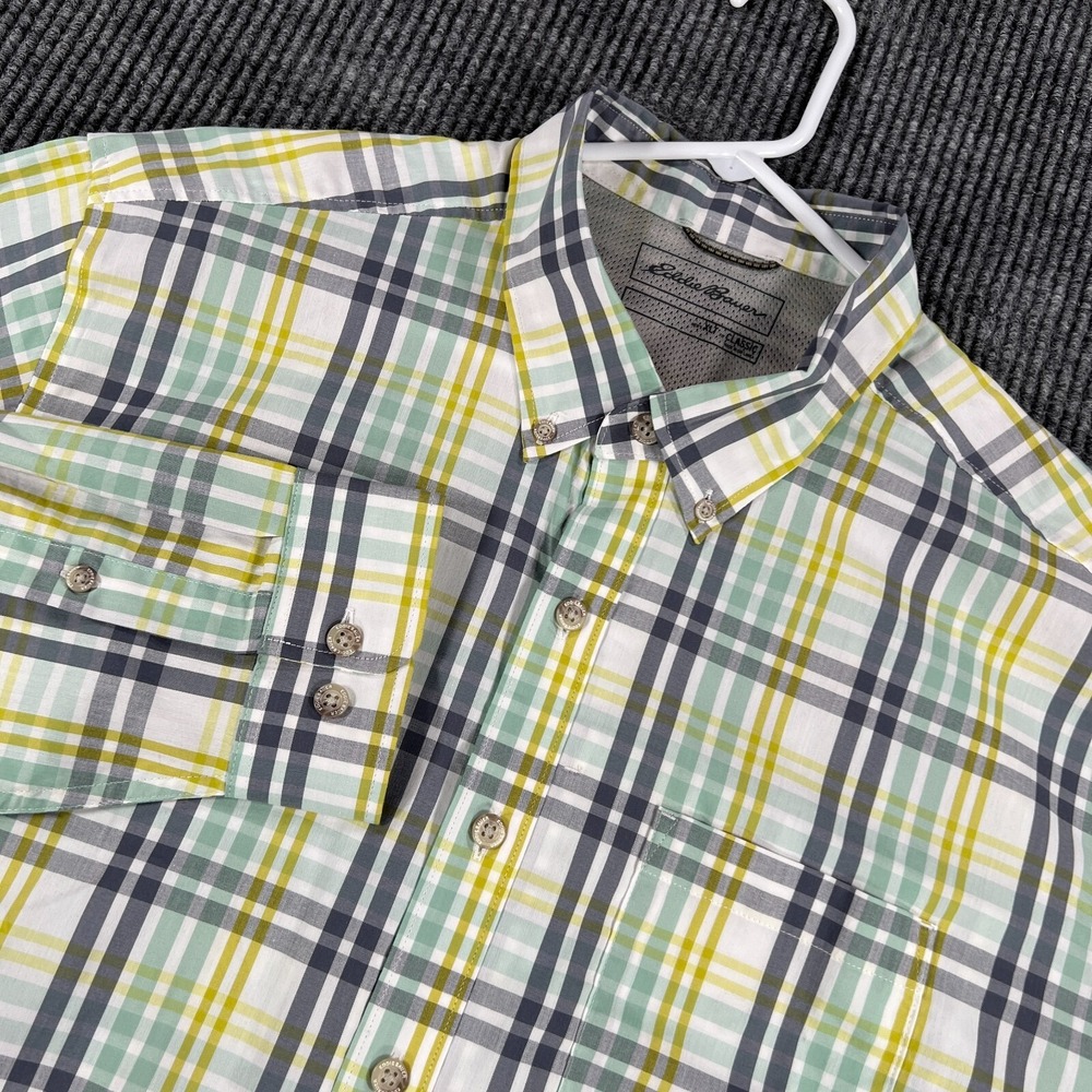 Eddie Bauer Shirt Mens XLT Extra Large Tall Green‎ Plaid Long Sleeve Button Down